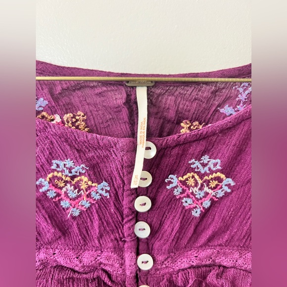 Like New Free People Retired Limited Release Burgundy/Purple Embroidered Top! - Picture 3 of 9